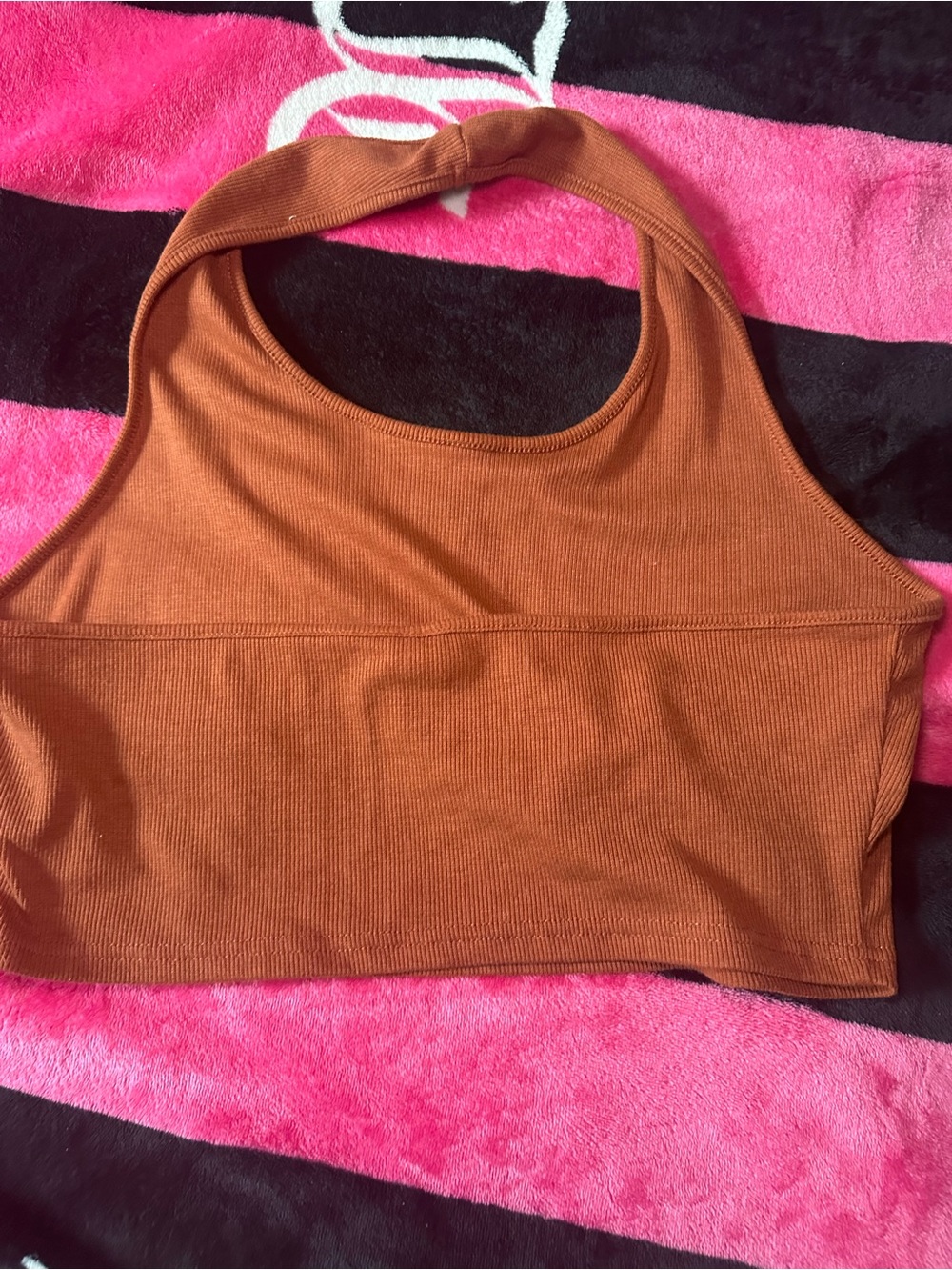 Rust Ribbed Halter Crop Top - Picture 2 of 2